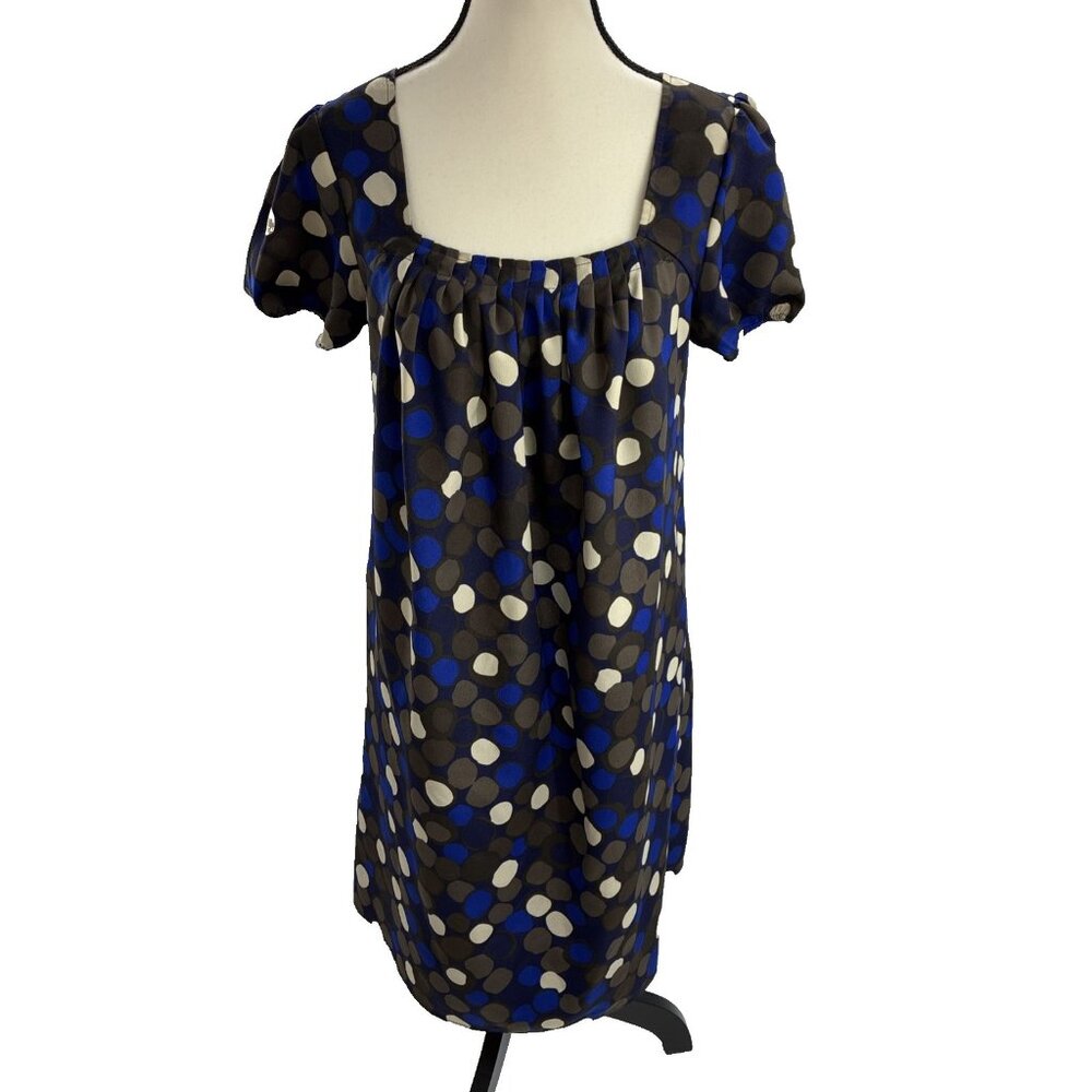 Mossimo Womens Size S Dress Blue Black Polka Dot Short Sleeve Square Neck